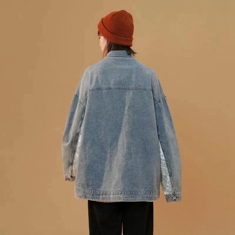 春秋韩版潮流痞帅牛仔外套腰果花衣服男士炸街宽松ins潮牌夹克,男装工装外套,星座218-8
