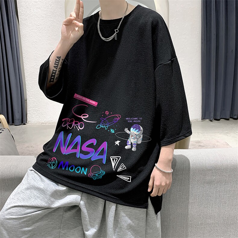Q11186-P30NASA联名同款春夏季七分袖t恤大码五分袖男短袖中袖,男装T恤,电商A040