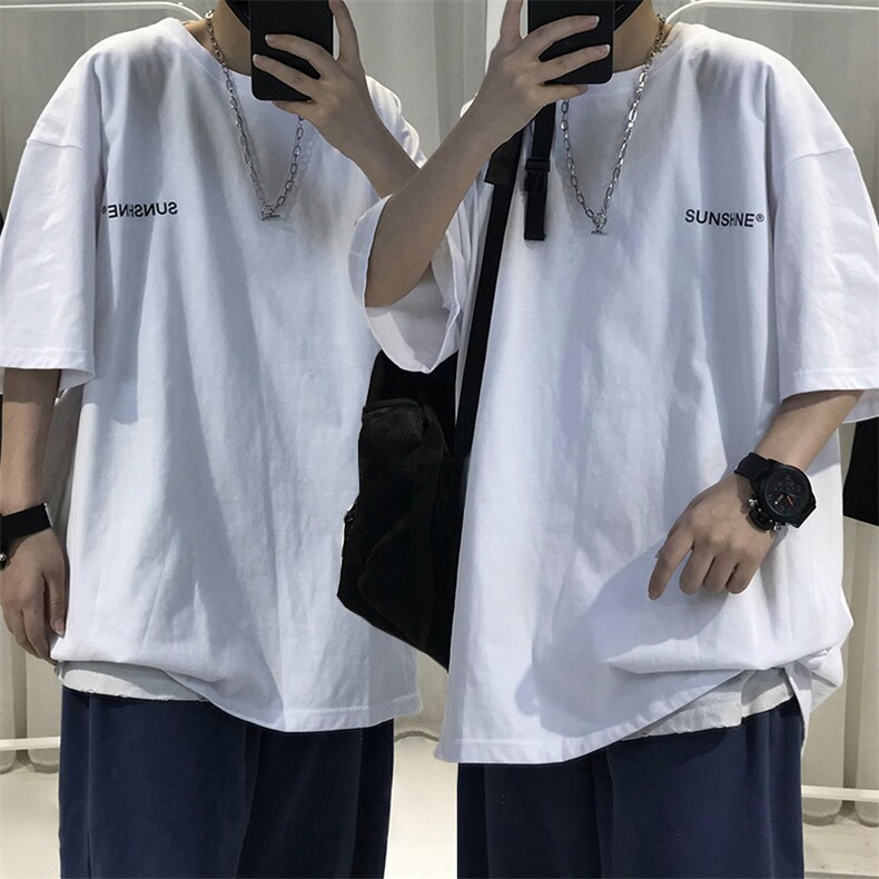 T06常年款男士休闲字母印花T恤衫外套圆领半袖五分袖TEE男女中性图片