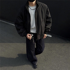 现货26春装美拉德立领飞行夹克纯色复古廓形高街棒球服外套，男装夹克，电商A486-1