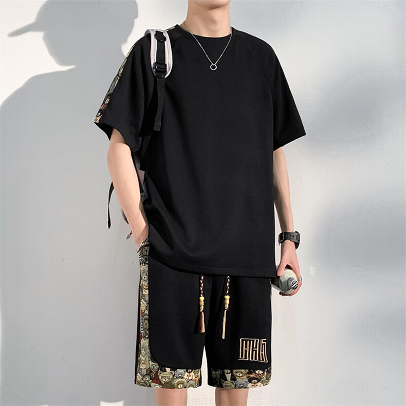 夏季刺绣休闲运动套装男T恤一套五分短裤两件套A266-TZ9908-P50,男装牛仔裤,电商A266