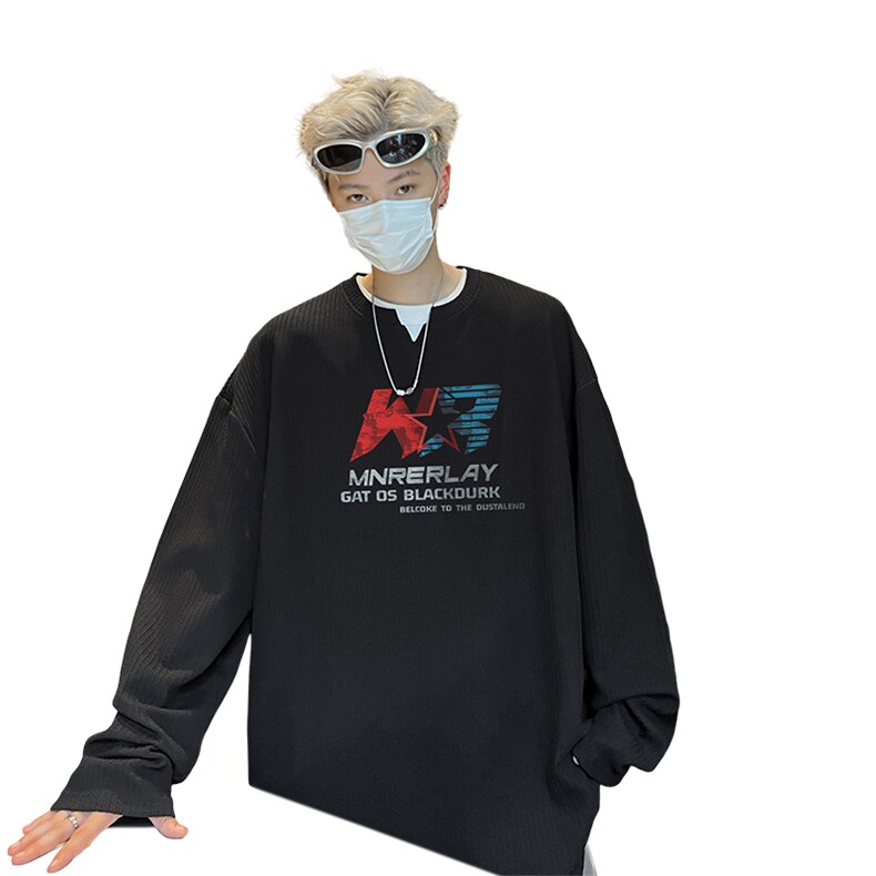 华夫格！华夫格上衣男圆领华夫格卫衣男大码长袖t恤男HY227-特P23,男装T恤,电商B367