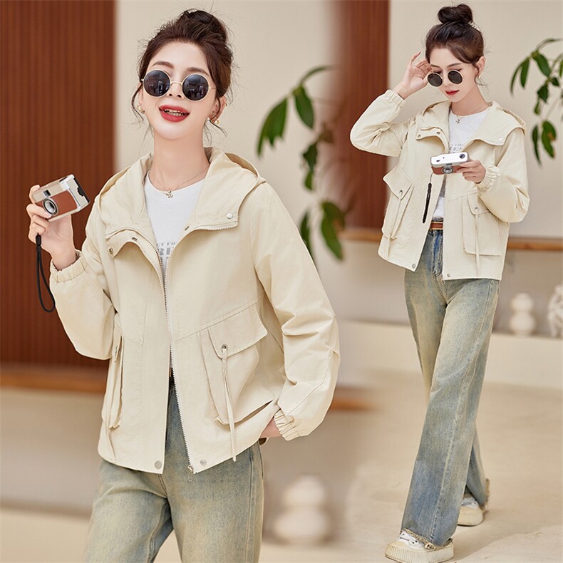 现货！！2024年春装外套女新款小个子气质连帽显瘦上衣休闲夹克，女装短外套，以桐