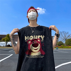 抖音品质240克重磅欧美式潮牌男女水洗背心无袖t恤BX257-P35，男装T恤，电商A486