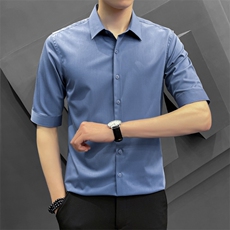 夏季冰丝衬衫男修身潮流五分袖商务高级感白衬衣8315P65控118，男装T恤，电商A355（原A415）