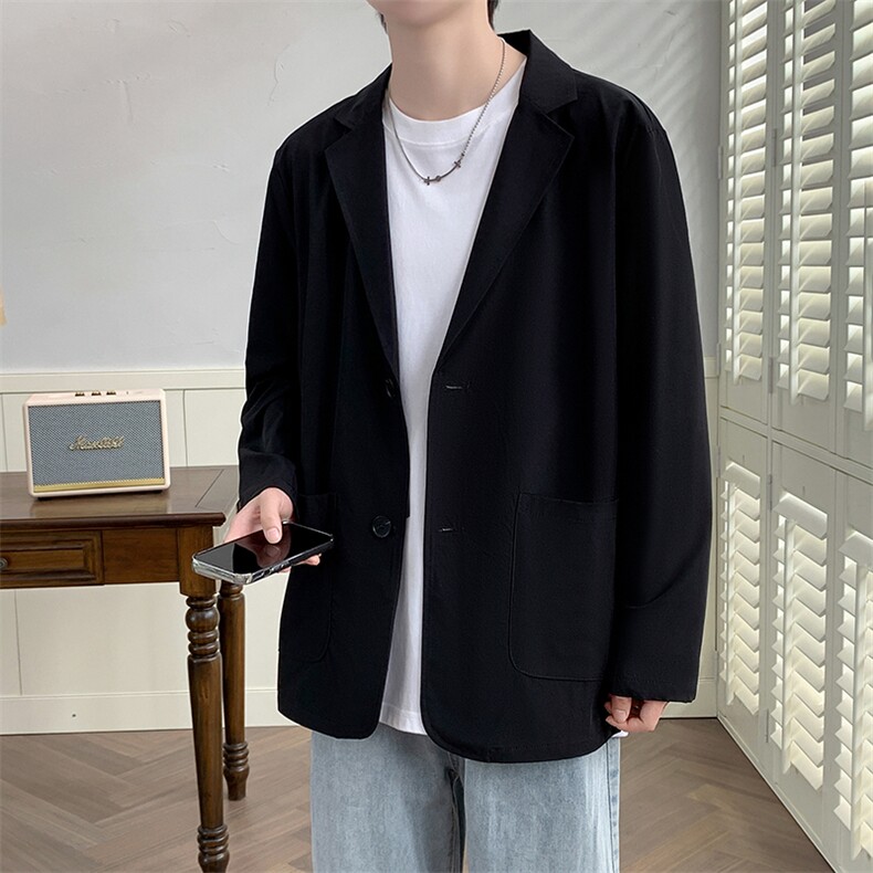 2024秋季ins轻熟风纯色宽松落肩长袖西装外套男垂感西装，男装西服套装，电商A409-1