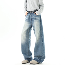 现货02美式高街浅蓝色牛仔男潮牌直筒裤XZ211-1-K2587-P60控88，男装休闲裤，星座211-1