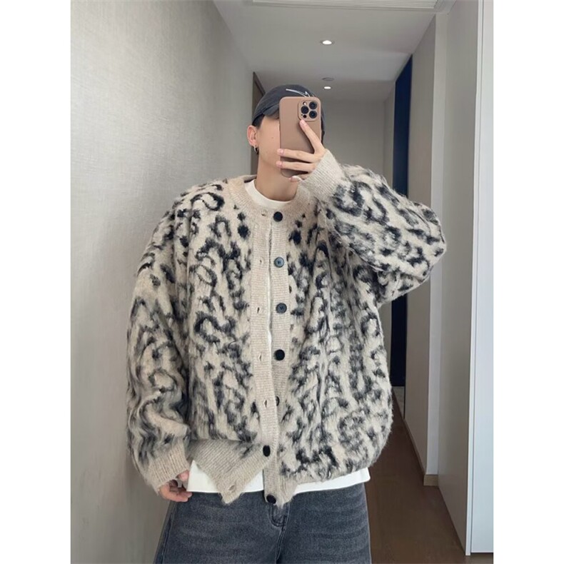 JY421-P57重磅豹纹开衫V领毛衣男女网图,男装针织衫/毛衣,星座1501-3