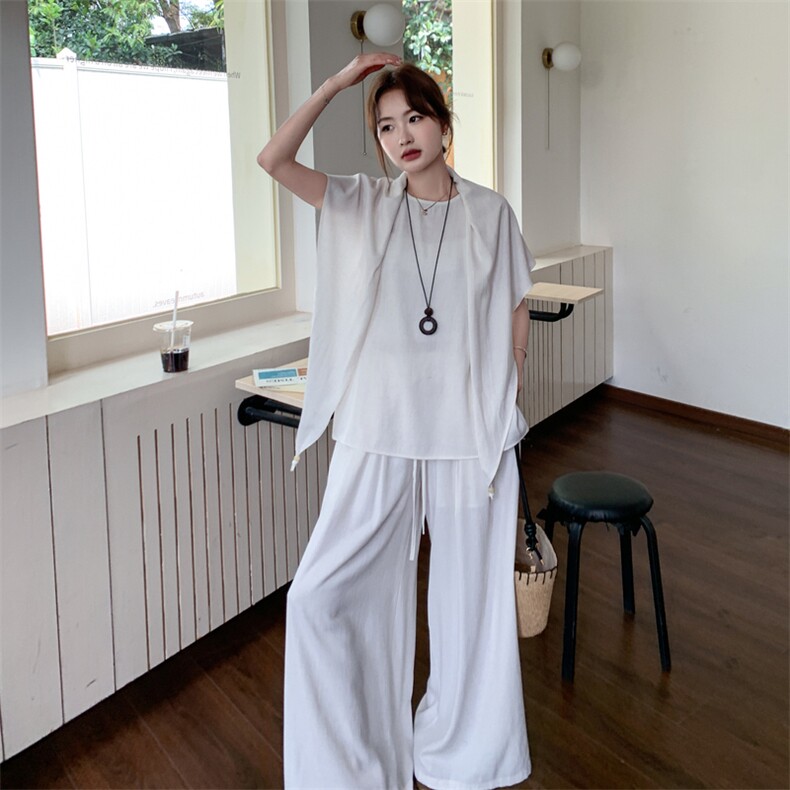 套装女新款流行无袖上衣阔腿裤巨好看的夏装三件套,女装套装/套裙,秀美人生