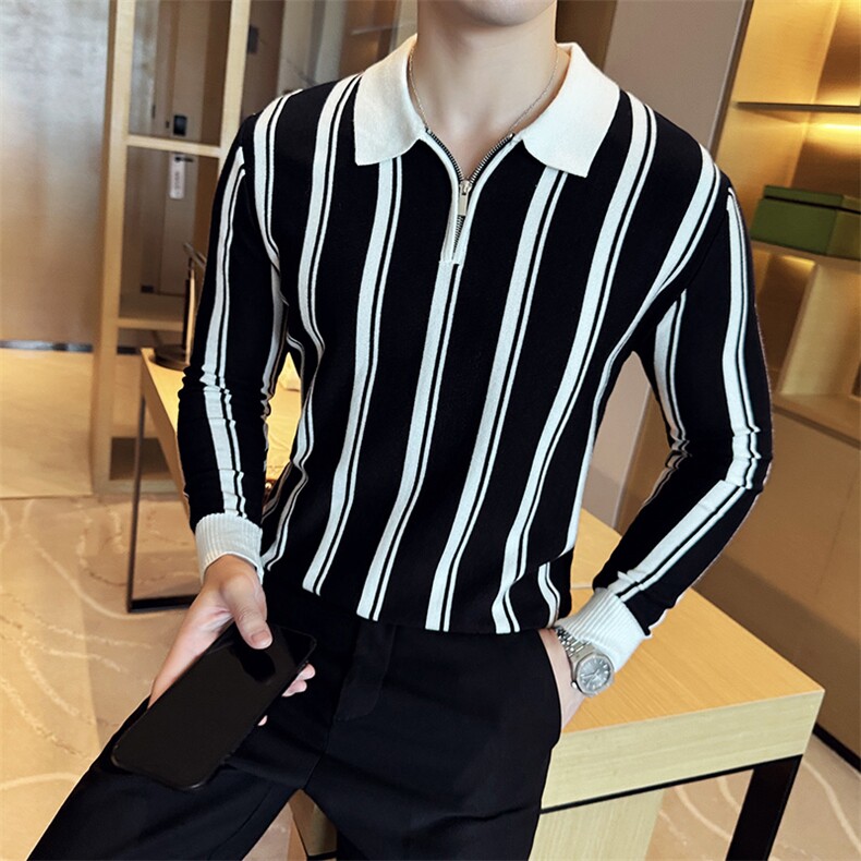 盗图-经典条纹翻领长袖Polo针织衫百搭痞帅毛衣MZ13/P58控88,男装针织衫/毛衣,电商A243