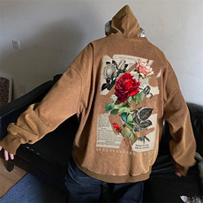 美式重磅水洗复古玫瑰印花连帽卫衣男潮流大码JK23393特批53-控88，男装卫衣，星座605(原A050)