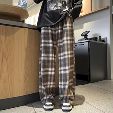 美式复古潮流百搭格子休闲裤男款日系慵懒风宽松直筒裤K7331-P42，男装休闲裤，星座512-3