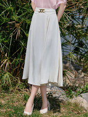 现货BAO2025夏时尚气质优雅百搭遮肉高腰A字摆中长款半身裙，女装半身裙，时尚俏佳人