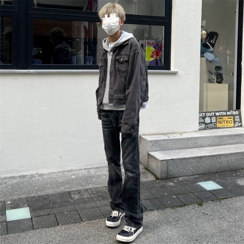 W11065-P48网图现货春季新款美式高街复古水洗黑灰色弹力牛仔裤,男装牛仔裤,星座1608