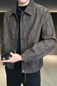 美式皮衣男2026新款秋季复古潮牌宽松机车皮夹克 A313-2582-P165图片
