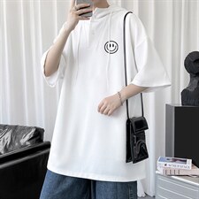 LD54224-P45连帽短袖t恤男大码胖子带帽五分袖中袖，男装T恤，电商A040