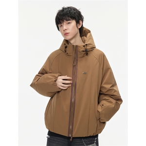 2025冬季新款纯色简约插肩袖连帽羽绒服男潮牌百搭保暖羽绒服外套图片