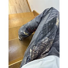 ！数码印花满印糜烂破坏腰果花方巾牛仔裤，男装牛仔裤，星座617C