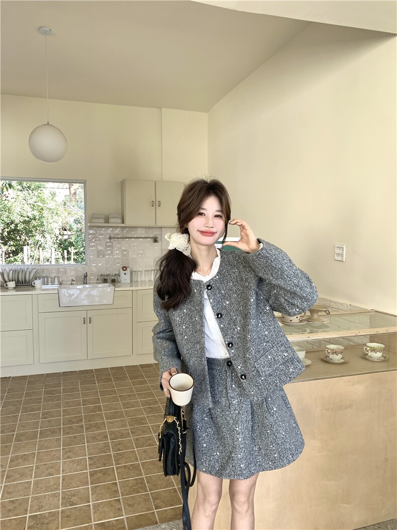 26新款灰色法式高级感小香风套装6979-P215-K325,女装套装/套裙,2D034