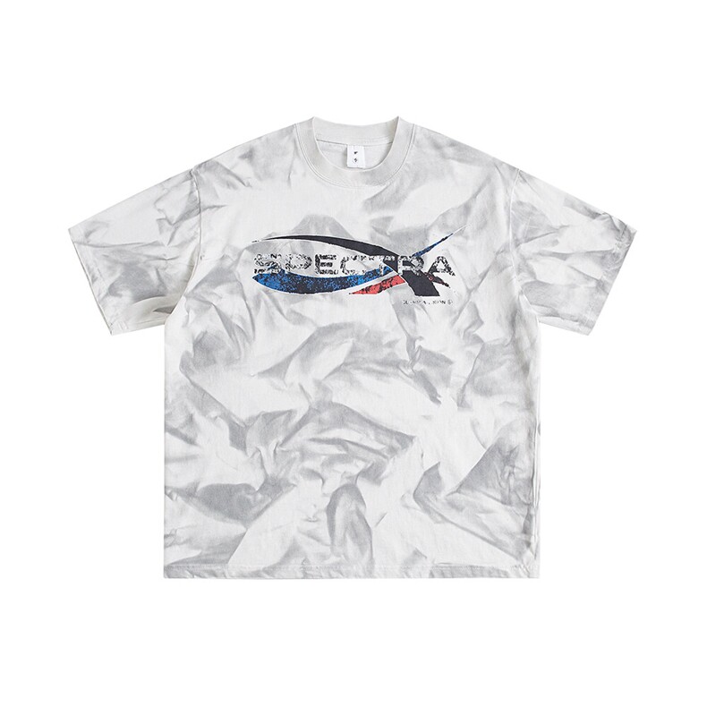 2025新款潮牌短袖宽松韩版字母印花扎染工艺T恤T9009/P5588，男装T恤，星座202-1