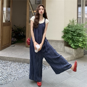 法式复古扎染休闲背带裤女2025夏季新款慵懒风时尚高级感阔腿裤图片