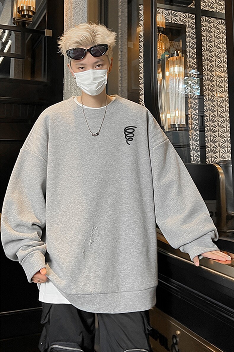 华夫格！华夫格上衣男圆领华夫格卫衣男大码长袖t恤男HY203-特P23,男装T恤,电商B367