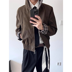 vintage美式覆古深棕色外套男款春秋美拉德穿搭格纹拼接翻领夹克，男装夹克，星座506A