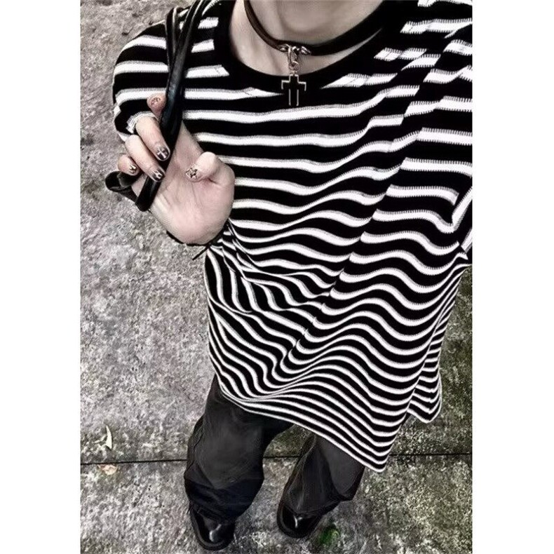条纹圆领短袖t恤男女款夏季基础款休闲宽松百搭半袖上衣T01,男装T恤,星座1116A（原606A-3）