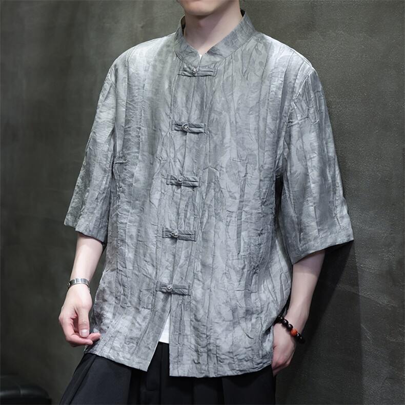 2025夏季新款风男装金属盘扣新中式天丝提花衬衫C133-P70,男装衬衫,电商B277(原6028)