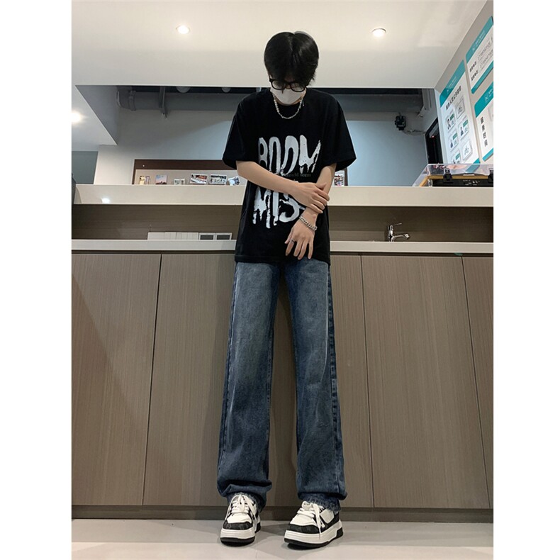 现货 24春夏渐变复古蓝黑色宽松直筒阔腿牛仔裤男 K5806-P50图片