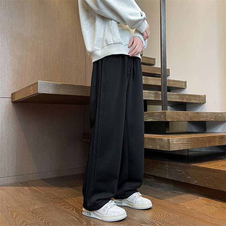 重磅直筒卫裤M~8XL大码褶皱侧条纹裤子休闲运动阔腿长裤KZ1901P50,男装休闲裤,电商B238