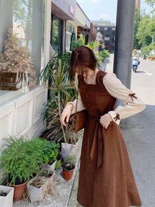 【现货】秋冬新款 蝴蝶结淑女风连衣裙图片