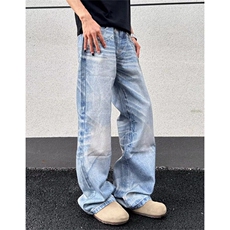高街浅色牛仔裤男春秋2025新款高腰显瘦直筒宽松阔腿裤子NZ6087，男装牛仔裤，星座1116A（原606A-3）