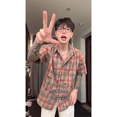 【有货】DCS63-批40斌子同款扎染短袖男夏季做旧款格子衬衫痞帅，男装T恤，星座603-2