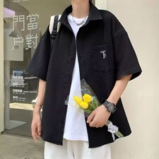 夏季短袖衬衣男ins潮牌港风日系条纹男士衬衫LC74P38，男装衬衫，星座1116-2