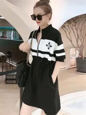 拼色连衣裙，女装连衣裙，韩外