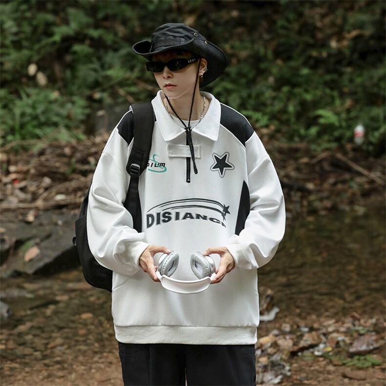polo卫衣小众设计感机车服上衣情侣套装翻领外套潮牌W7812-P37,男装卫衣,星座512-3