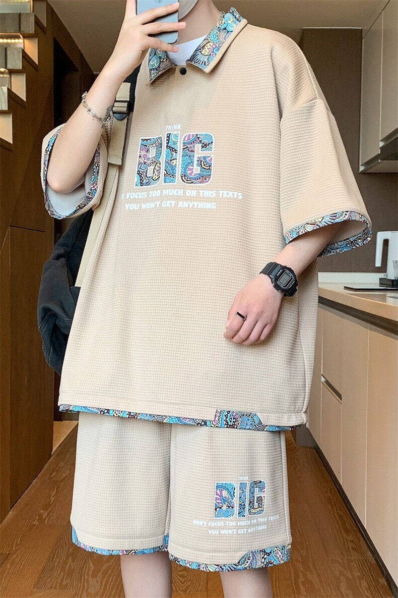 华夫格休闲运动夏季腰花冰凉感短袖t恤帅气套装A436-T07-P60,男装T恤,电商A436