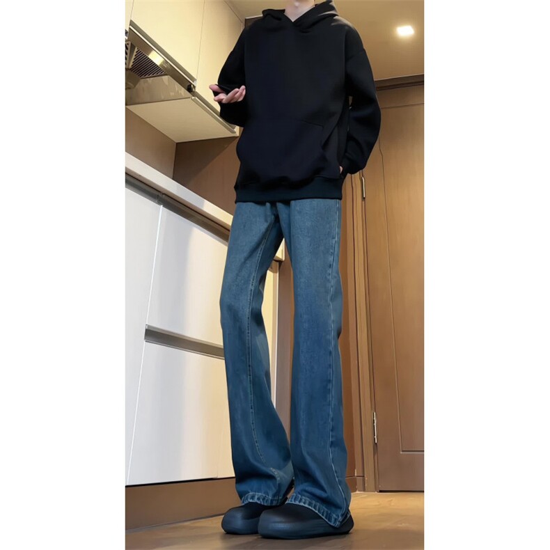 抖音品质现货牛仔裤秋季新款男女同款微喇裤子XZ610A-特P45-控78,男装牛仔裤,星座610A