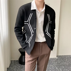 轻奢休闲男士长袖针织开衫外套男修身拼色复古毛衣外搭男装G002，男装针织衫/毛衣，星座1116A-2（原606A-1）