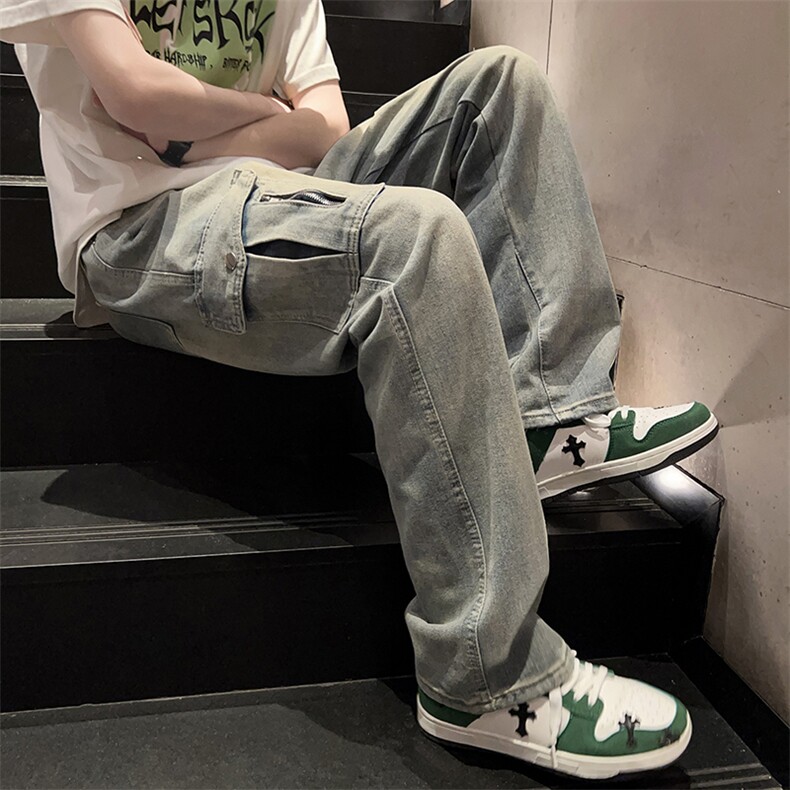 美式高街vibe风复古水洗做旧多口袋牛仔裤男潮牌直筒裤N06027-P50,男装牛仔裤,星座308B-2