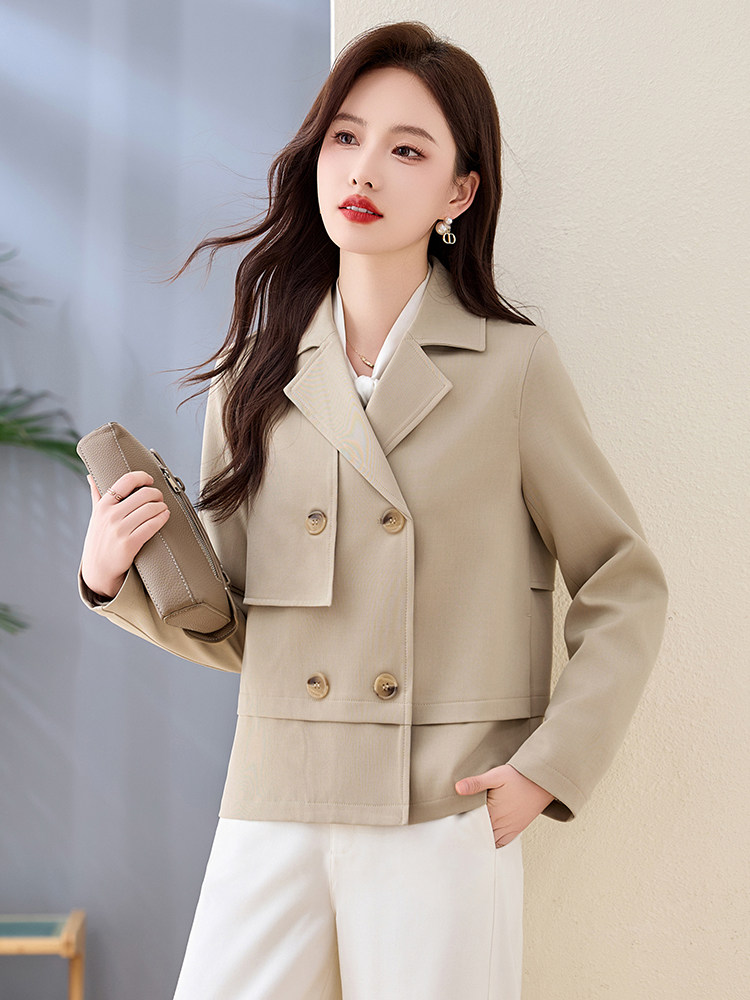 气质翻领短款风衣外套女2025春秋新款小个子休闲百搭宽松西服上衣,女装短外套,恋慕依尚