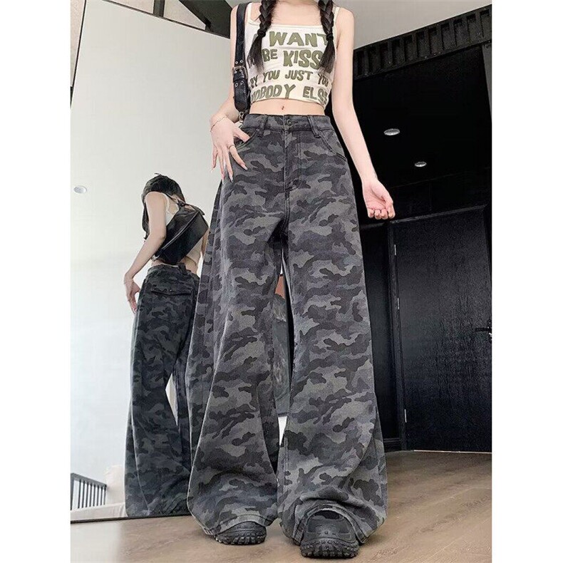 迷彩阔腿裤男女韩版潮流高街帅气百搭2025夏季ins长裤K6291-P45图片
