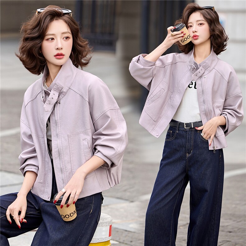 已出货春装新品立领皮衣外套女小个子美拉德时尚流行显瘦机车服,女装皮衣,吾爱衣