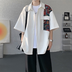 8XL-M民族风拼接短袖衬衫男夏季痞帅半袖衬衣薄款外套DC28009P45，男装衬衫，电商B312