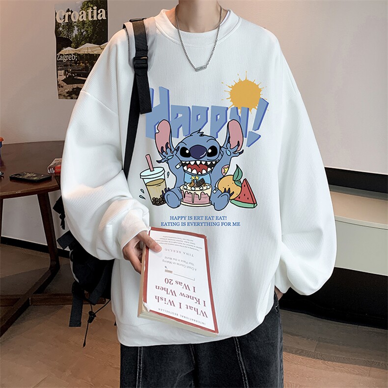 华夫格卫衣圆领卫衣男大码长袖t恤男外套 HW76077-P30加绒款-P40图片