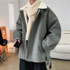 秋冬呢料港风ins纯色加厚羊羔毛短款男保暖棉衣 A071-089-P125图片