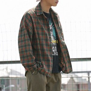 204-CS06 自制长袖衬衫男短薄款ins潮牌休闲宽松格子衬衣男图片