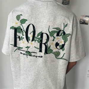 【重工刺绣】100%纯棉潮牌花卉字母绣花T恤短袖chic百搭上衣女,上衣裙子套装搭配学生图片