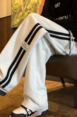 高品质港风条纹贴标休闲裤男直筒阔腿裤拖地裤WK455-特P45控68，男装休闲裤，电商B208